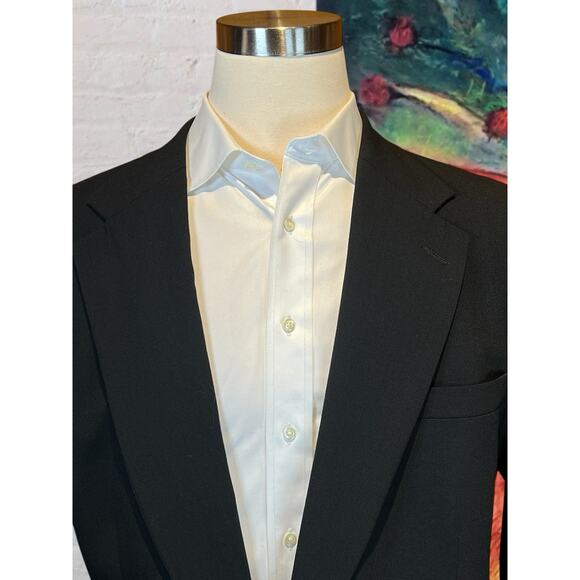 Stafford 46XL Solid Black Gold Tone Buttons Blazer Sport Coat Worsted Wool - Picture 6 of 15